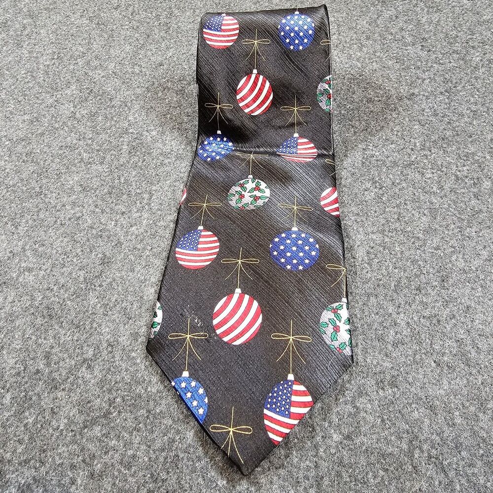 Christmas Tie 100% Silk American Flag Ornament Vintage Black